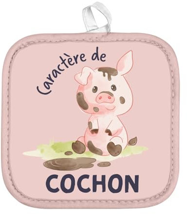 Manique de Cuisine - Caractère de Cochon Humour Expression - (17 x 17 cm)