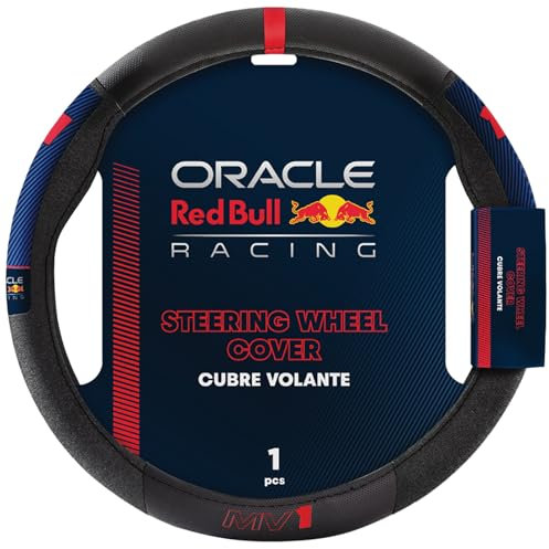 Red Bull Racing Steering Wheel Cover – Universal Fit, Perforated Leather with Cloth Grips, Sporty Design, Protects & Enhances Your Vehicle’s Style (RBSWC002MVBR)