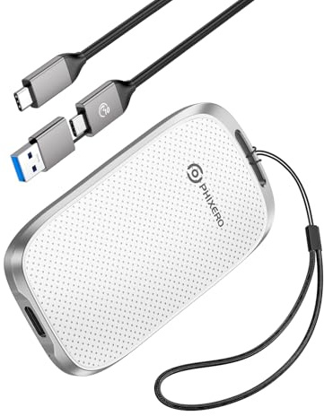 PHIXERO P5 Portable SSD 1TB Up to 560MB/s, USB 3.2 Gen 2 External Solid State Drive，USB C to C&A for Smartphone，Tablet，PC，Labtop (White)