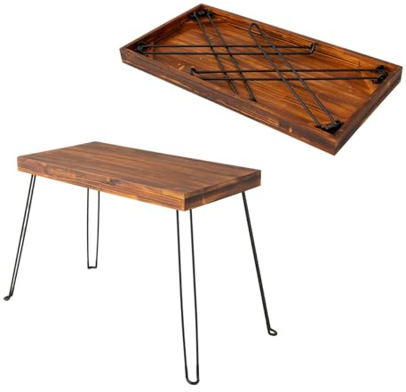 EMOOR Mesa Plegable Rectangular Madera de Pino GRONO (Marrón Retro), Escritorio Portátil Sencillo y Compacto No-Montaje Fácil Plegar y Guardar