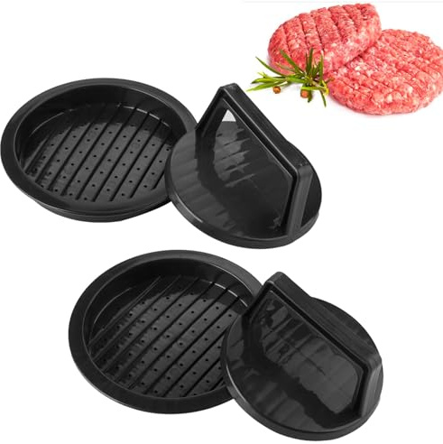 HiempTru Burger Maker- Kunststoff Burgerpresse Premium Burger-Presse Hamburger Patty Press aus Kunststoff, 2 Stück – Ideal für gleichmäßige Patties, Perfekt für Grillen, BBQ und Heimküche (schwarz)