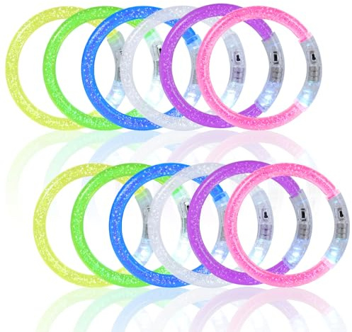 YUYWWAN 12 Pezzi LED Bracciale Set, Giocattoli Luminosi per Bambini, LED Braccialetto Luminoso Fluorescenti Colorati Braccialetti Luminosi per Feste, Halloween, Natale, Carnevale, Sport (12pcs)