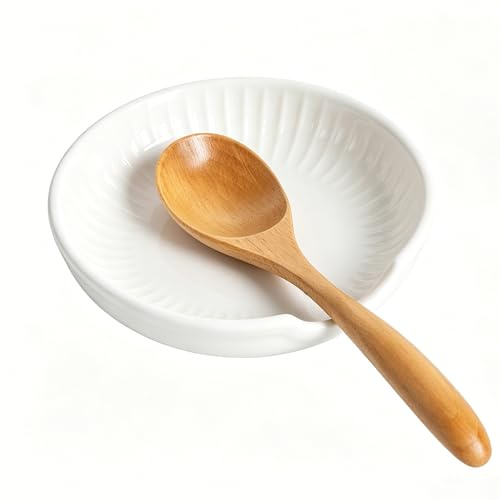 Keramik-Löffelablage für Herdplatte, 12,7cm, Löffelhalter für Küchentheke, Schöpfkelle und Kochutensilien, hitzebeständig, moderne Küchendekoration, spülmaschinenfest, 1 Stück, Weiß