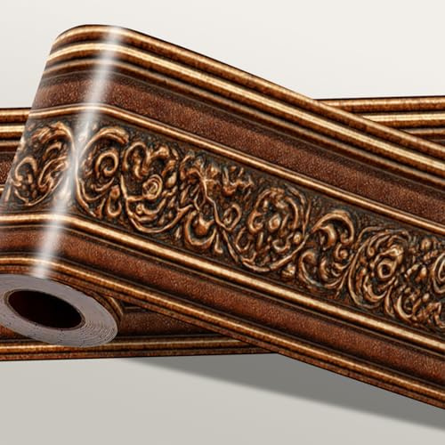 IOHEFY Brown Vintage Wallpaper Border 196x4 Inch Peel and Stick Classic Decorative Wood Look Wall Border Trim Removable Rustic Vinyl Wall Sticker for Kitchen Bathroom Bedroom Farmhouse Decor