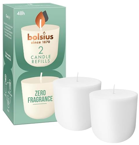 Bolsius CleanLight Refill - Candela Ricaricabile Senza Profumo - Confezione da 2 - Durata 24 Ore - Cera Naturale Vegana - Senza Olio di Palma