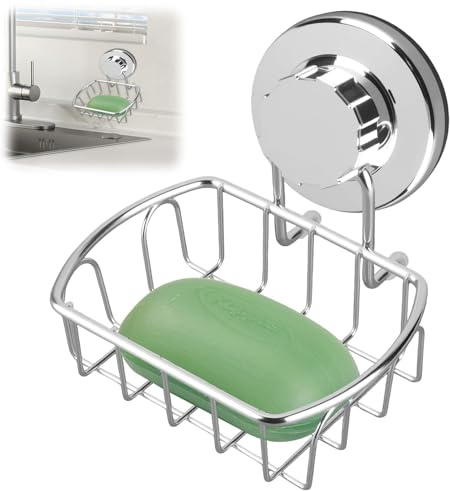 Soap Dish for Shower Suction Soap Dish for Shower with Drainage Stainless Steel Wall Mounted Soap Holder Bar Sponge Holder Tray for Shower Max Hold 3 KG for Bathroom Tub and Kitchen No Drill and Glue