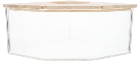 NOLITOY Bañera de Arena Transparente para Hámster y Chinchilla Función de Orinal, Fácil Limpieza, Diseño Acrílico y Madera, Tamaño 15.5X15.5X8 CM para Uso Doméstico