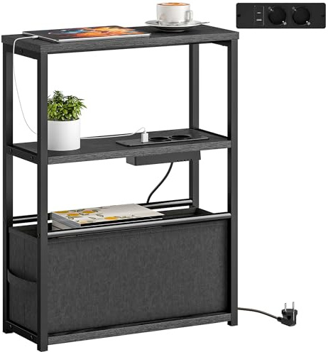 HOMCOM Beistelltisch schmal mit Steckdosenleiste 45 x 18 x 60,2 cm Schwarz