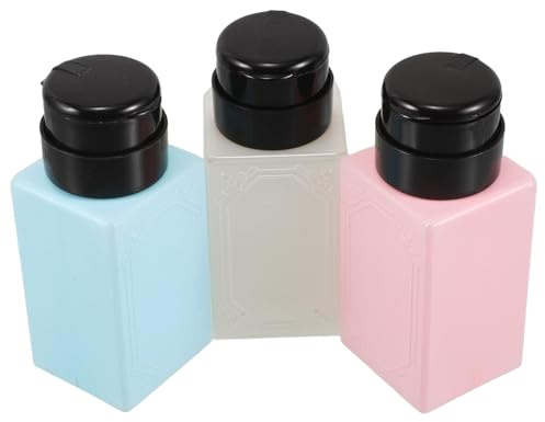 Housoutil Lot de 3 Flacons Distributeurs à Pompe 220 Ml Multicolores pour Dissolvant Vernis à Ongles et Démaquillant, Usage Professionnel en Salon de Manucure, Plastique Solide et Portable