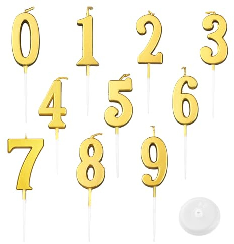 Bougies Anniversaire Chiffre - 10 Pcs Bougies pour Gâteau Kit Numéro 0 à 9, Idéal pour Gâteau d'Anniversaire, Bougies de Gâteau d'Anniversaire pour Fête d'Anniversaire, Fête (8×2.5 cm, Dorées)