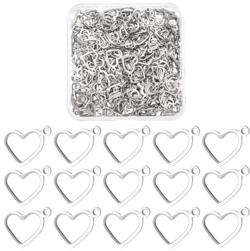 Beebeecraft 1 Box 250Pcs Heart Hollow Frame Pendants 304 Stainless Steel 14x10mm Open Back Hollow Heart Bezel Blank Charms for Resin Craft DIY Jewellery Making