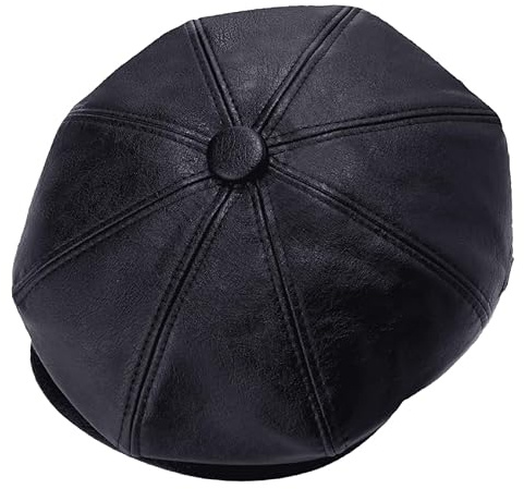 MAYAR STYLES Flat Cap Mens PU Leather Black & Brown, Caps for Men UK - 8 Panel Newsboy Baker Boy Hat, Vintage 1920s Driving Cap, Adjustable Chauffeur Driver Hat, Classic Mens Flat Caps UK, XL, Black