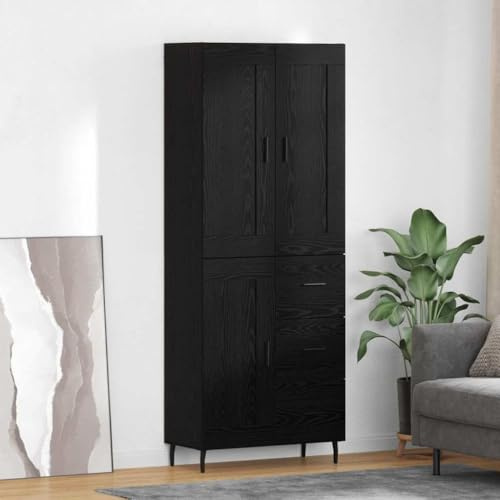 Nqyjm Storage Unit with Wooden Door 3 Drawers High Cabinet Set of 2 Black Oak Chipboard and Glass Kitchen Sideboard, Side Cabinet for Living Room Model 3