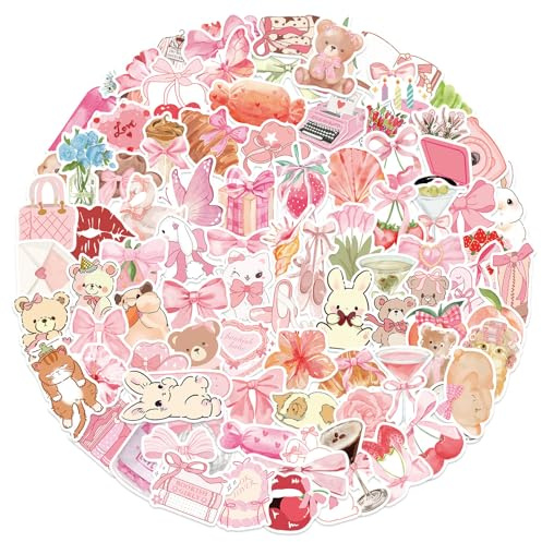 Aesthetic Stickers Pack 100Pcs – Cute Pink Aesthetic Vinyl Stickers – Decorative Decals for Laptop, Water Bottle, Phone & Guitar – Random Design Sticker Set for Girls