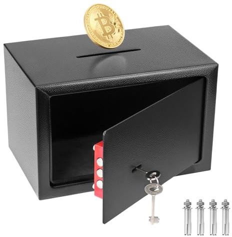 QWORK® Coffre-fort d'armoire 31 x 20 x 20 cm avec fente d'insertion & Serrure à Panneton Triple – Protection anti-pêche - Coffre-fort mural robuste, coffre pour meubles, coffre à documents