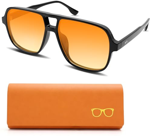 Raxfekro Gafas de sol de color naranja, gafas retro para mujer y hombre, gafas de piloto, clásicas gafas de moda con protección UV, gafas de sol con degradado cuadrado con estuche