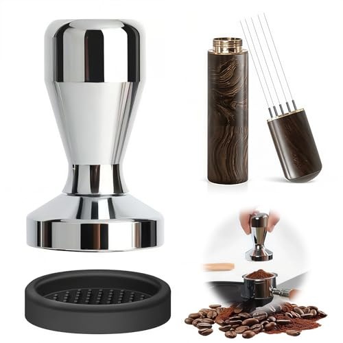 Coffee Tamper 51 mm Coffee Press Tamper Metal Silver-1 | Flat Base Espresso Coffee Tamper, Coffee Tamper Espresso Press Wdt Tool, with Espresso Coffee Stirrer, for Cafes and Coffee
