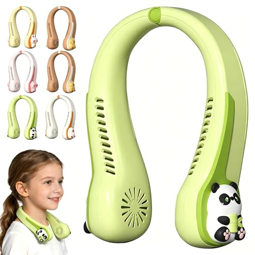 LUKIUP Ventilateur De Cou Portable, Panda Ventilateur De Cou Rechargeable Par USB, Ventilateur Personnel Sans Pales Pas De Torsion Des Cheveux, 1200 Mah Design Animaux Pour Le Sport, Les Voyages