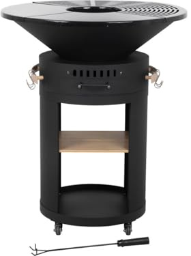 Barbecue plancha brasero à charbon et bois Cesar premium - Ø 81 cm - Noir