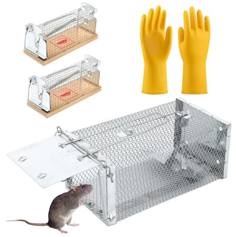 Humane Rattenfallen - Große 32 cm Mausefalle für draußen und drinnen - Wiederverwendbarer Rattenfangkäfig für Mäuse und Kleintiere - Effektiv, schnell und einfach zu bedienen (3 Pack)