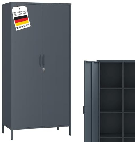STEELSØN Menkent Outdoor Schrank aus Metall 170x80x45 cm – wetterfester Outdoor Schrank mit Doppeltür & Schloss – Metallschrank mit 8 verstellbaren Fächern - Gartenschrank Balkon/Terrasse - anthrazit