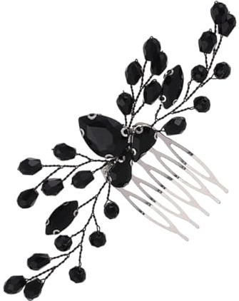 CAXUSD Peineta Lateral de Cristal Negro Adornos de Circonio para Bodas y Fiestas, Accesorio para Novias y Damas de, Pieza de Pelo Elegante de Aleación de Zinc