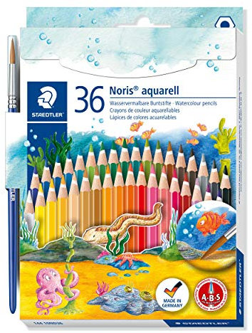 STAEDTLER Noris Club 144 10ND36 Aquarell-Buntstifte, erhöhte Bruchfestigkeit, sechskant, Set mit 36 brillanten Farben, kindgerecht nach EN71, PEFC-Holz