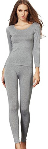 Liang Rou Women's Scoop Neck Top & Bottom Ultra Thin Thermal Underwear Set Grey Medium