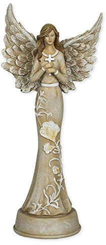 Embossed Blossom Flowers Angel 11 inch Resin Stone Table Top Figurine Statue