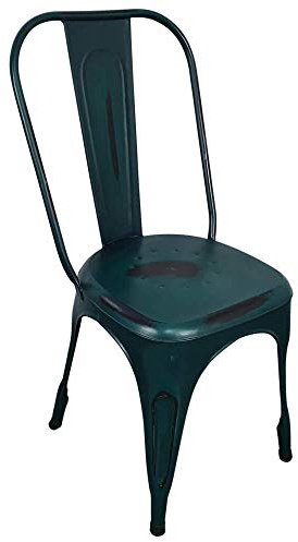 Indoortrend Retro Bistrostuhl aus Metall stapelbar - Vintage Design - Stapelstuhl mit Industrie Look für Esszimmer, Küche, Balkon - Stabiler Küchenstuhl Used-Look - Metallstuhl mit Lehne Farbe Grün