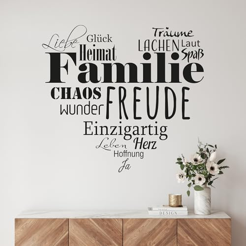 GRAZDesign Wandtattoo Familie mit Herz Wohnzimmer Flur Diele selbstklebend - 63x57cm / 070 schwarz