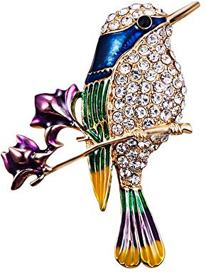 Clest F&H Branch Flower Bird Brooch Pin Rhinestones Clothing Jewelry