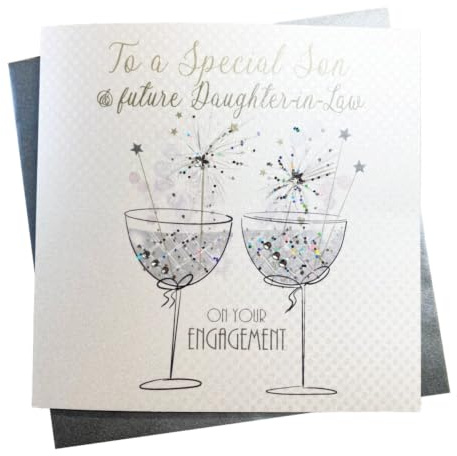 White Cotton Cards Handgefertigte Verlobungskarte, Sohn & zukünftige Schwiegertochter – Code BD3-ESF, grau|grün, 16 x 16 cm