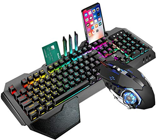 ARCH Tastiera E Mouse LED Wired, Tastiera del Computer Ergonomica, Tastiera Meccanica E Mouse, Tastiera USB, Wireless E Mouse con La Quarta Marcia DPI for Il Gioco O Ufficio (Color : Black B)