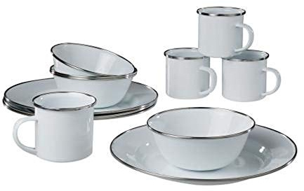 A.Blöchl Hochwertiges 12 teiliges Emaille Kochset Western für 4 Personen (12 teilig/Weiß)