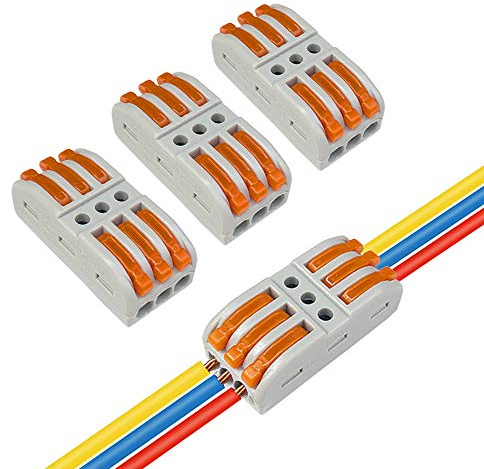 Aiqeer 16 Pezzi SPL-3 Leva-Dado Cavo Connettore, 3 in 3 out Bilaterale Conduttore Compatto Connettore, Morsettiera Connettore Molla, Morsettiera Cavo Connettore Rapido
