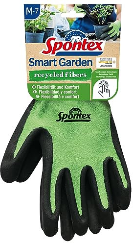 Spontex Smart Garden Gartenhandschuhe, Touchscreen kompatibel, aus recycelten PET-Flaschen, mit Nitrilbeschichtung, Größe M, 1 Paar