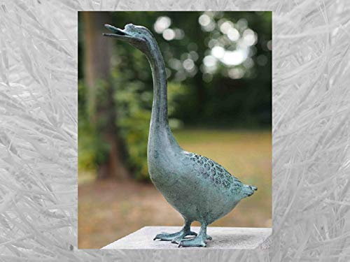 IDYL Bronze-Skulptur Gans 38 cm | 38x14x27 cm | Tierfigur aus Bronze handgefertigt | Gartenskulptur oder Teich-Dekoration | Hochwertiges Kunsthandwerk | Wetterfest