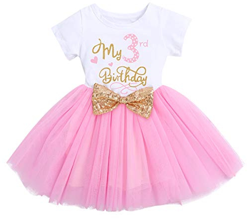 Newborn Girls It's My 1st/2nd/3rd Birthday Cake Smash Clothes Set Shinny Printed Sequin Bowknot Tutu Bowknot Dress Toddler Infant Baptism Christening Pageant Party Outfits Tulle Pink(3Years) 3Years