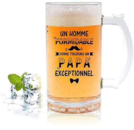 Funnli Idee Cadeau Fete des Peres pour Papa - Verre à Bière Homme Formidable, Chopes à Bière 474 ML - Un Papa Exceptionnel