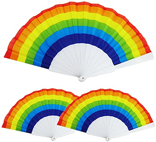 Falten Handfächer, Regenbogen-Fans 3 Stück Tanz Dekoration Hand fächer Sommer Regenbogenfächer Dekorationen Faltfächer