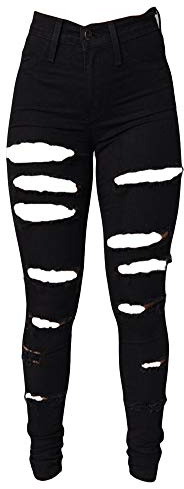 Generisch JIER Damen Jeans mit Löchern Zerrissene Skinny Jeanshosen High Waist Slim Stretch Straight Hosen Slim Fit Stretch Stylische Boyfriend Jeans mit Löcher Hosen (schwarz,XXL,XXL)