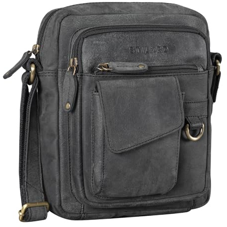 STILORD Ryan Crossbody Tasche Herren Leder Kleine Herrentasche zum Umhängen Vintage Ledertasche 9,7 Zoll iPad Tasche Messenger Bag Umhängetasche Echtleder Farbe:avaro - grau