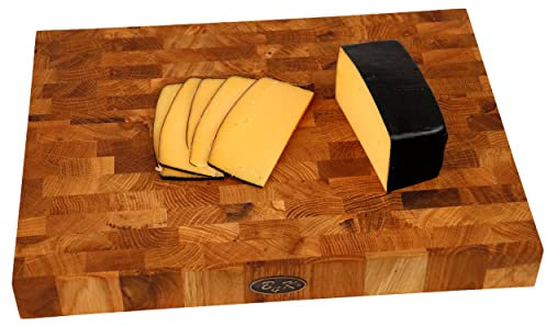 B4K® 37х27х4,3cm aus handgefertigtem Eiche Stirnholz | Antibakterielles Schneidebrett mit Griffen & Silikonfüßen | Robustes Hirnholz Küchenbrett