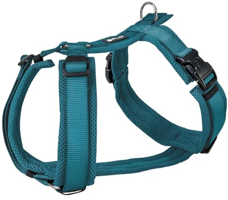 Petlando Hundegeschirr gepolstert, Mesh Y-Comfort, weich, stufenlos verstellbar, besonders leicht & atmungsaktiv, fellschonend, ergonomisch, Brustgeschirr für sehr kleine Hunde, Petrol, XS