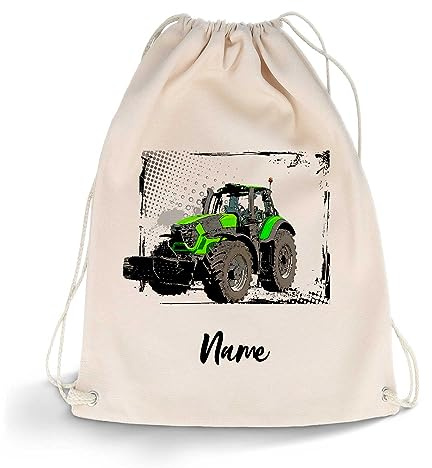 GRAVURZEILE Bedruckter Turnbeutel - Traktor Design & Wunschname - Sportbeutel Rucksack Daypack Gymbag mit Kordelzug - für Schule & Freizeit Sport - für Jungen & Mädchen - 12 Liter 33x45 cm