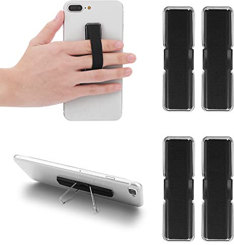 Cobee Finger Strap Phone Holder, 4 Pcs Cell Phone Grip Holder Elastic Kickstand for Mobile Phone Anti-silp Braided Finger Holder Band Compatible with Smartphones, Small Tablets(Black)
