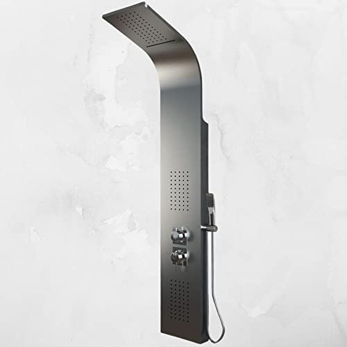 EM Colonna Doccia Jungle Acciaio Inox 4 Funzioni Con Cascata Doccetta Miscelatore Acqua Calda Fredda (Acciaio Spazzolato)