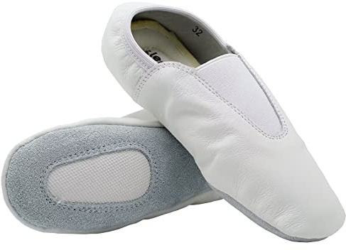 s.lemon Agility Gym Shoes,Rubber Sole Trampoline Shoe Tumbling Slipper Genuine Leather Gymnastic Shoes 31EU White