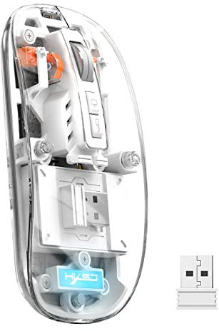 UrChoiceLtd Ratón inalámbrico Bluetooth T900, ratón inalámbrico Delgado multidispositivo (Modo Dual: BT 5.1/5.2+2.4G), batería de 400 mAh 2400 dpi Ratones ópticos USB Transparentes (Blanco)